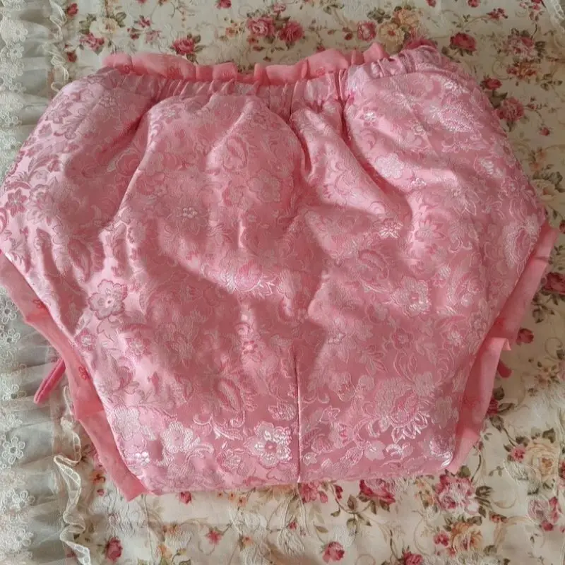 Handmade Men Brocade Thick Underwear Elastic Waist Lace Up Briefs Fill Cotton Soft Fluffy Comfortable Ruffle Sissy Panties