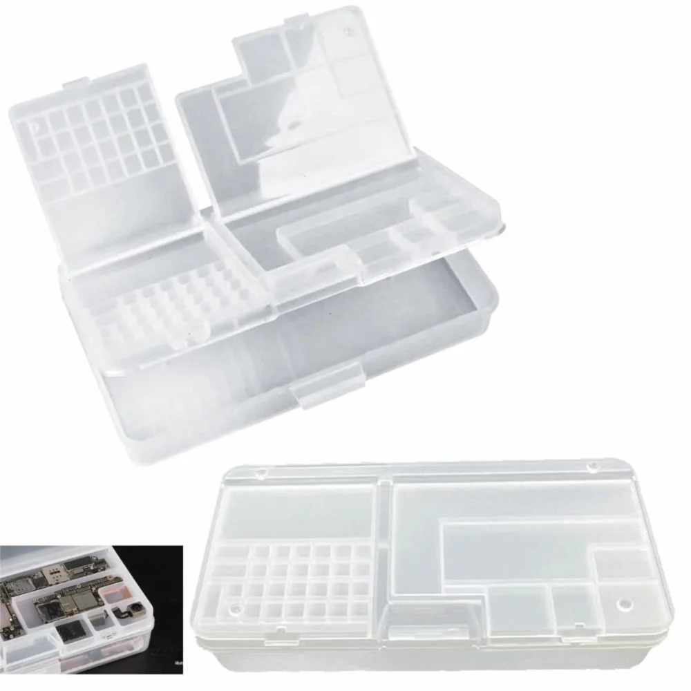 Transparent Electronic Components Storage Box Compartment Tool Classification Grid Phone Repair Module Organizer 2 Layer