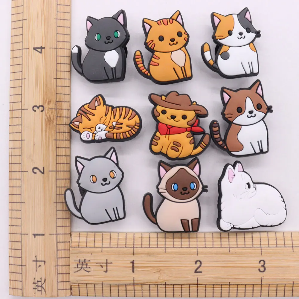 1-9pcs PVC Adorable Various Cats Shoes Accessories Kids Garden Slippers Decorations For Phone Case Birthday Present