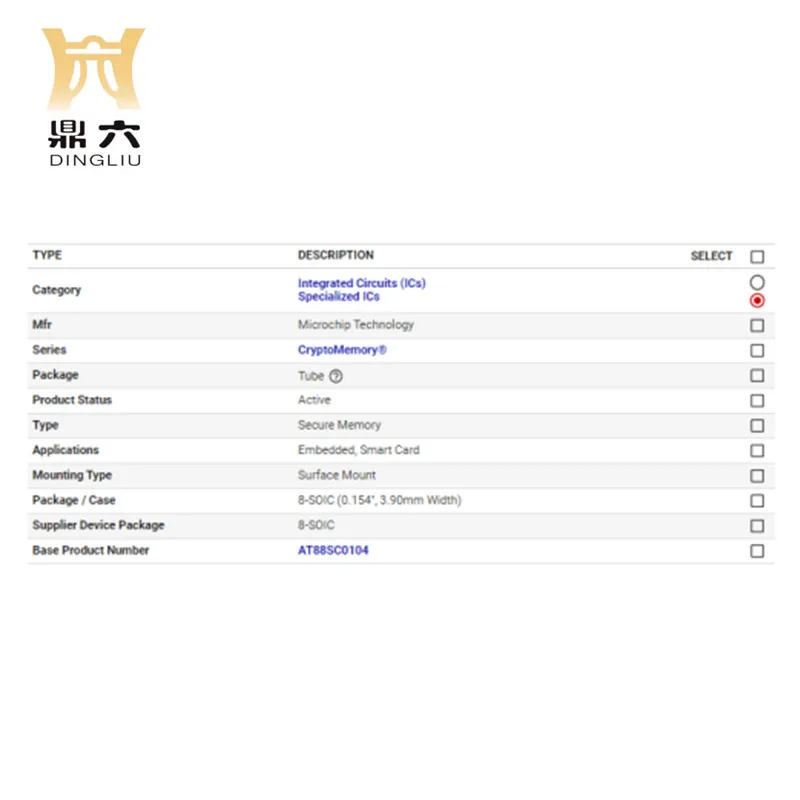 AT88SC0104CA-SH  IC EEPROM 1K I2C 4MHZ 8SOIC  AT88SC0104CA-SH Secure Memory 8-SOIC