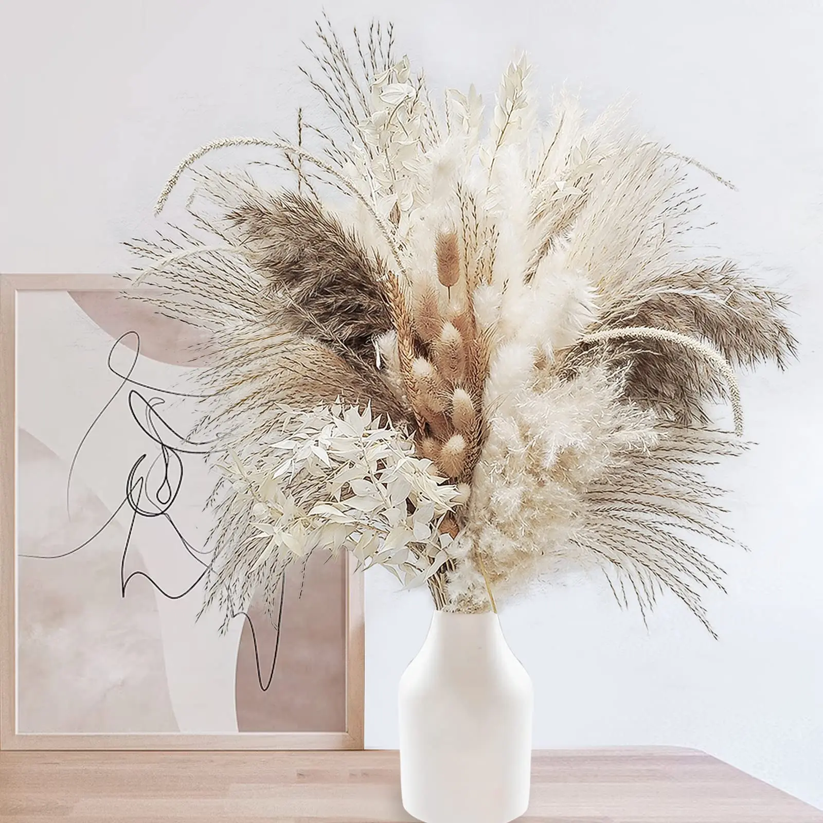 80Pcs Modern Pampas Grass Dried Bouquet,Boho Home Decor,Natural Fluffy Pompas Flowers for Wedding, Bedroom Floral Arrangements