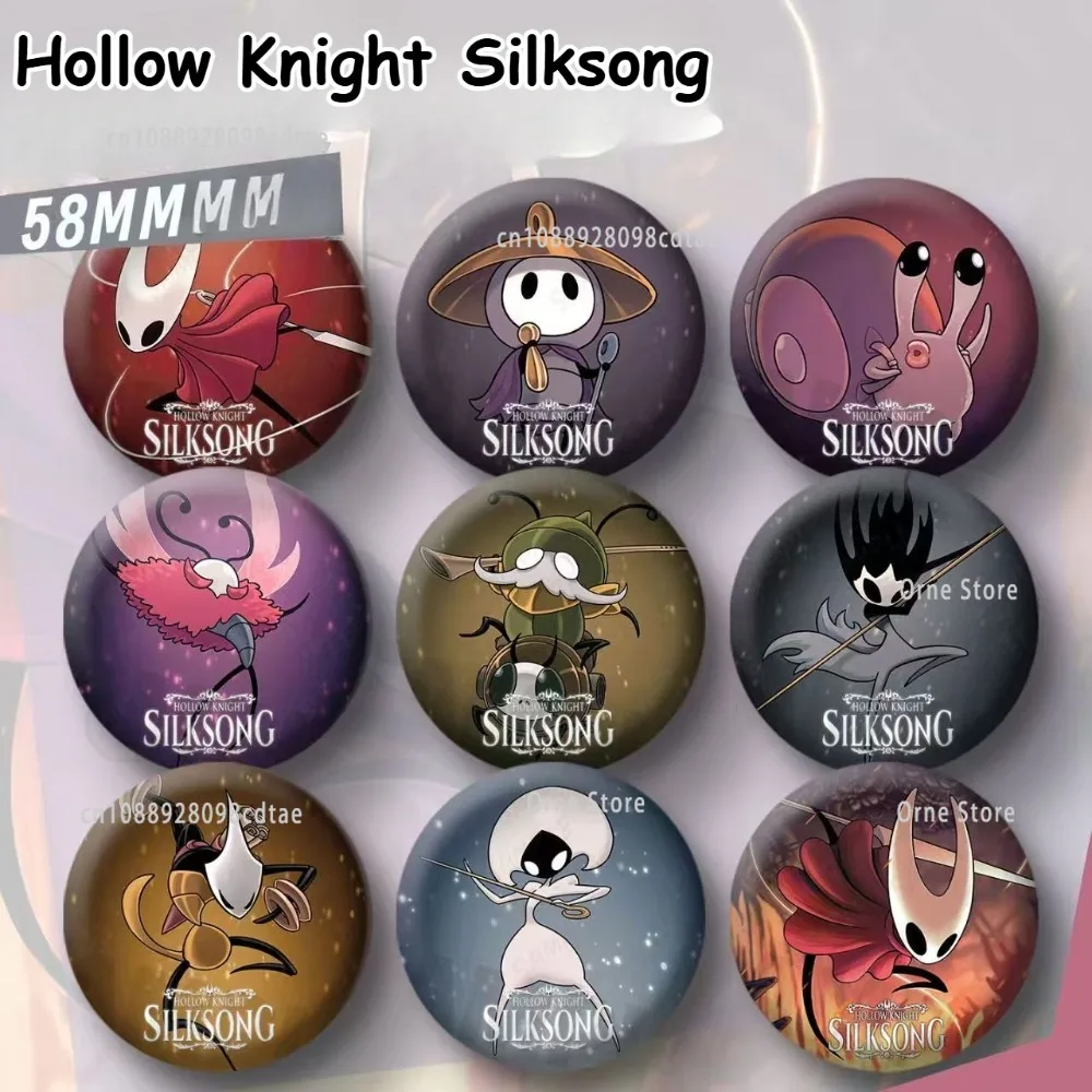 

58MM Hollow Knight Silk Song Game Round Pin Creative Cartoon Badge Handmade Brooch Backpack Accessories Christmas Halloween Gift