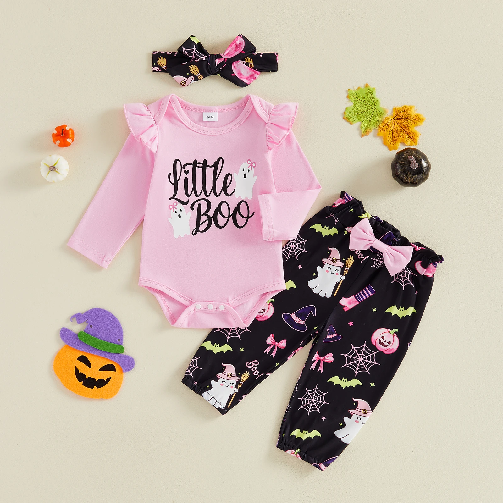 Baby Girl Halloween Outfits Long Sleeve Ruffle Romper Pants Headband Cute Girls Halloween Costume