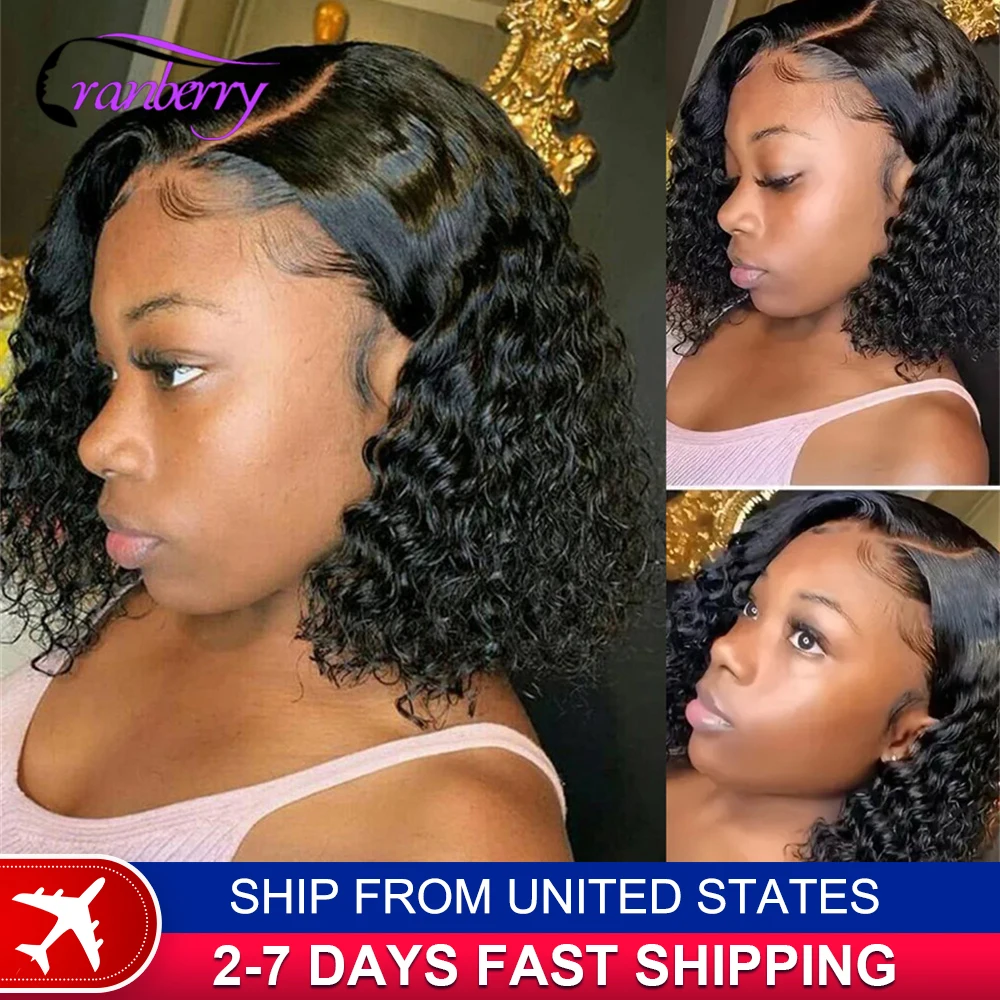 Human Hair Lace Wigs Deep Curly Wave 13x4 Lace Front Short Curly Bob Wig Cranberry Hair HD Transparent 4x4 Lace Closure Wig