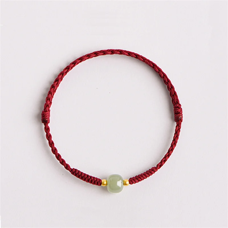 Handgemachte Größe anpassen Jade Perlen rot/schwarz Seil gewebt Liebhaber Armbänder Frauen Männer Glück Armband Schmuck – Detail 6