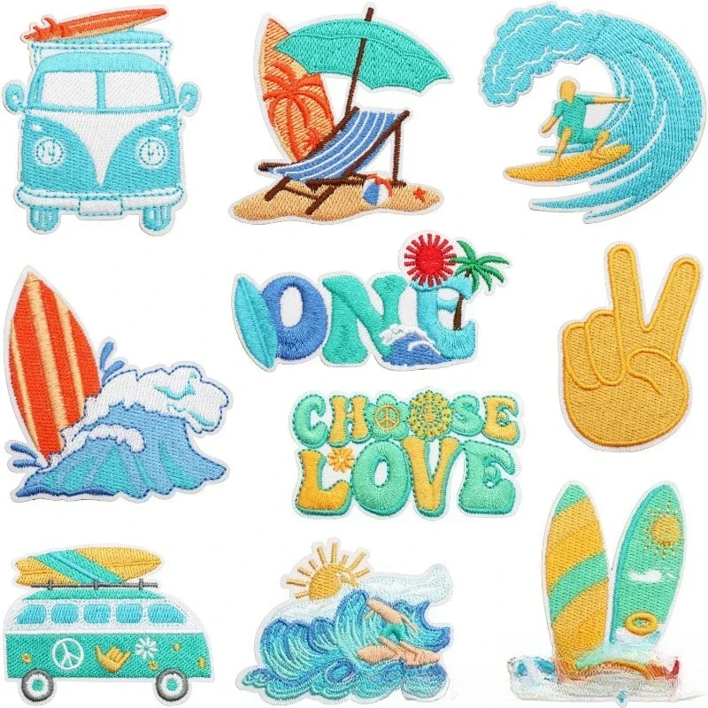 Leisure Vacation Embroidery Cloth Sticker Beach Surf Patch Sticker Bag Decoration Wave Beach Car Computer Embroidery Chapter Boy
