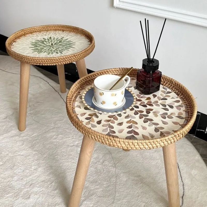 

Плетеный приставной столик в стиле бохо, ручной работы, из ротанга, низкий круглый столик-татами, мебель из натурального ротанга для дома и интерьера