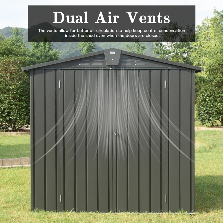 Outdoor Storage Shed 6.5'x 4.2', Metal Garden Shed for Bike, Trash Can, Tools, Lawn Mowers, Galvanized Steel Outdoor Storage Ca