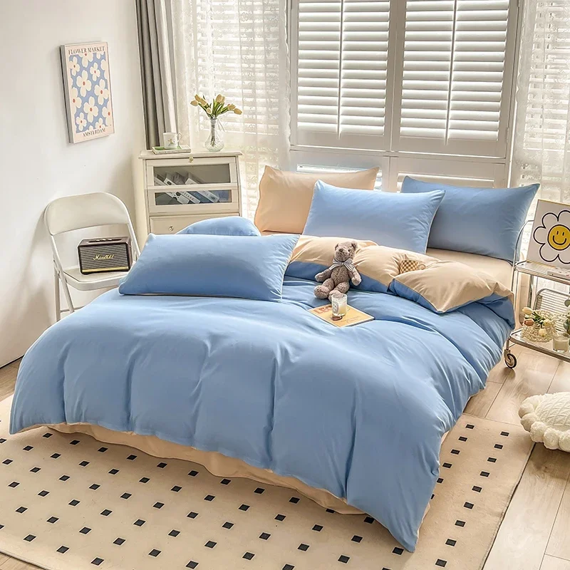 Modern Color-Block Duvet Cover Simple Stylish Two-tone Reversible Quilt Covers Comfortable Breathable Sleep Naked Blanket Cover