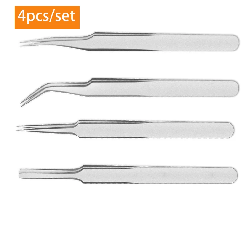 4pcs Industrial Tweezers Electronics Anti-static Curved Straight Tip Precision Stainless DIY Hand Tools Sets Forceps Phone Repai