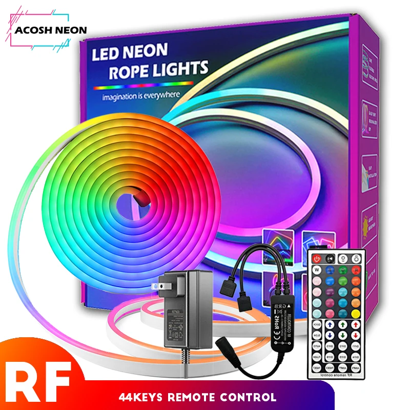 

RGB LED 12V Neon Light Strip RF Remote Control Adjustment Light Strip for Badroom Indoor Decorative Atmosphere Light Strip