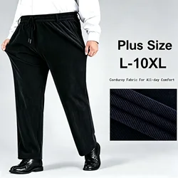 10XL Plus Size Men's Corduroy Pants Elastic Waist Drawstring Casual Trousers Anti Wrinkle Non Ironing Loose Straight Leg Pants