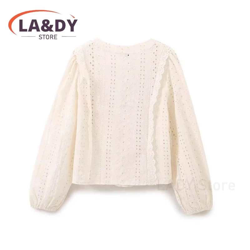 Shirt Women 2024 Fashion Hollow Out Embroidery Female Casual Long Sleeve Simple Blouse Tops