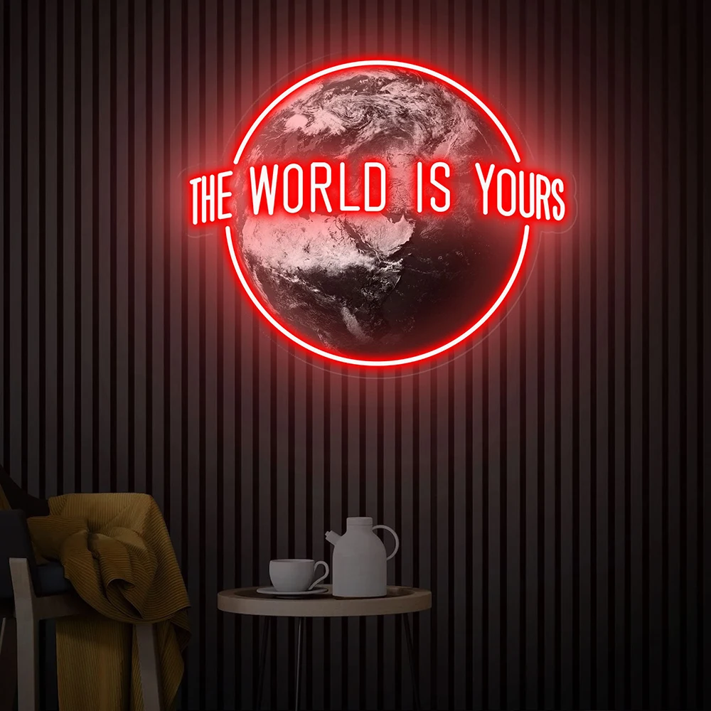 The World is Yours UV Printed Neon Sign Handmade Acrylic Artwork Led Light Custom Living Room Neon Signs Home Bar Wall Art Decor