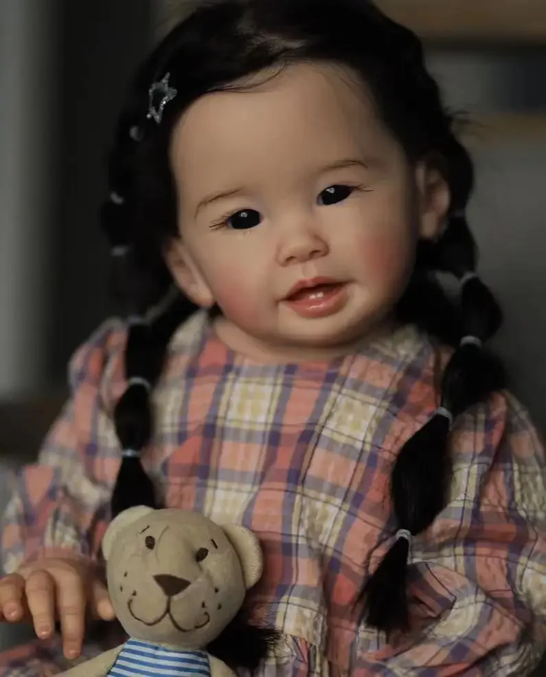 DLS aangepaste beperkte levering 70 cm herboren baby teegan groot meisje met handgeworteld hetzelfde haar met verschillende jurk