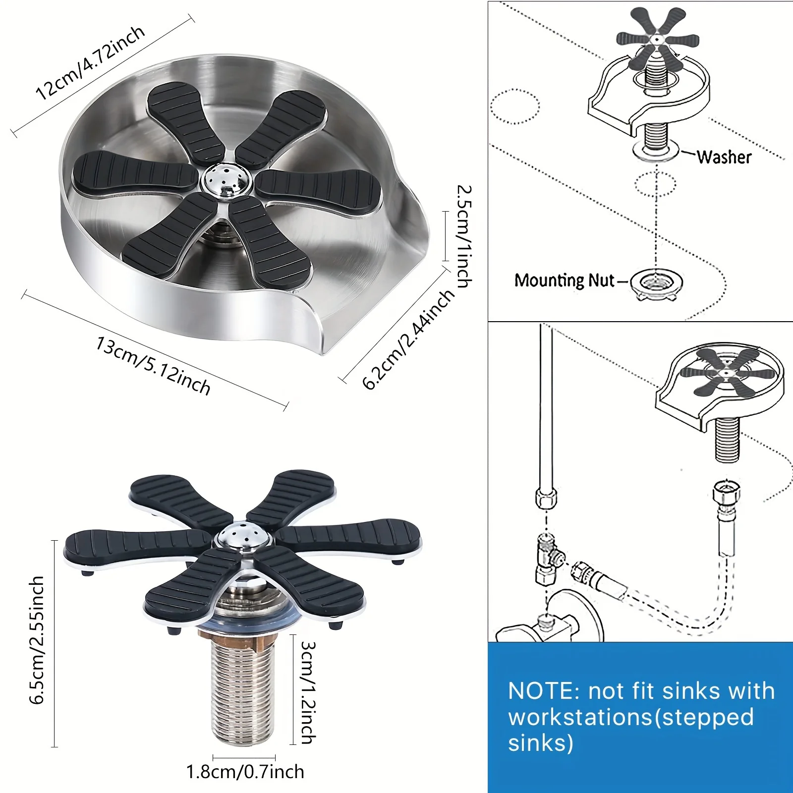 Lavadora de vidrio estándar americana, adecuada para fregadero de cocina, limpiador de tazas, accesorio para fregadero de cocina y bar