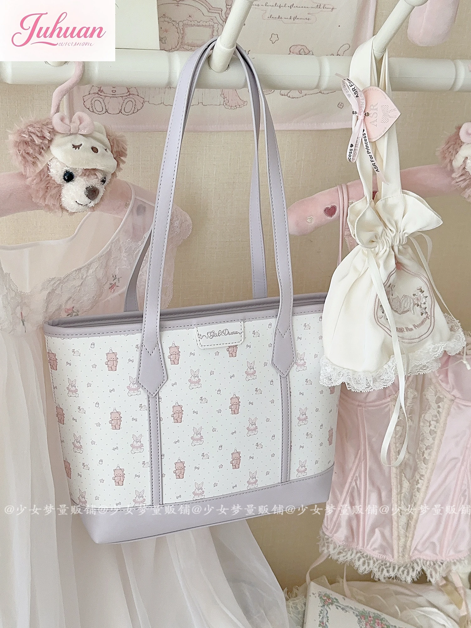 Tas Tote Gambar Kartun Beruang Kelinci Asli Anak Perempuan Jepang Tas Bahu Portabel Kapasitas Besar Lucu Manis Wanita Tas Ketiak