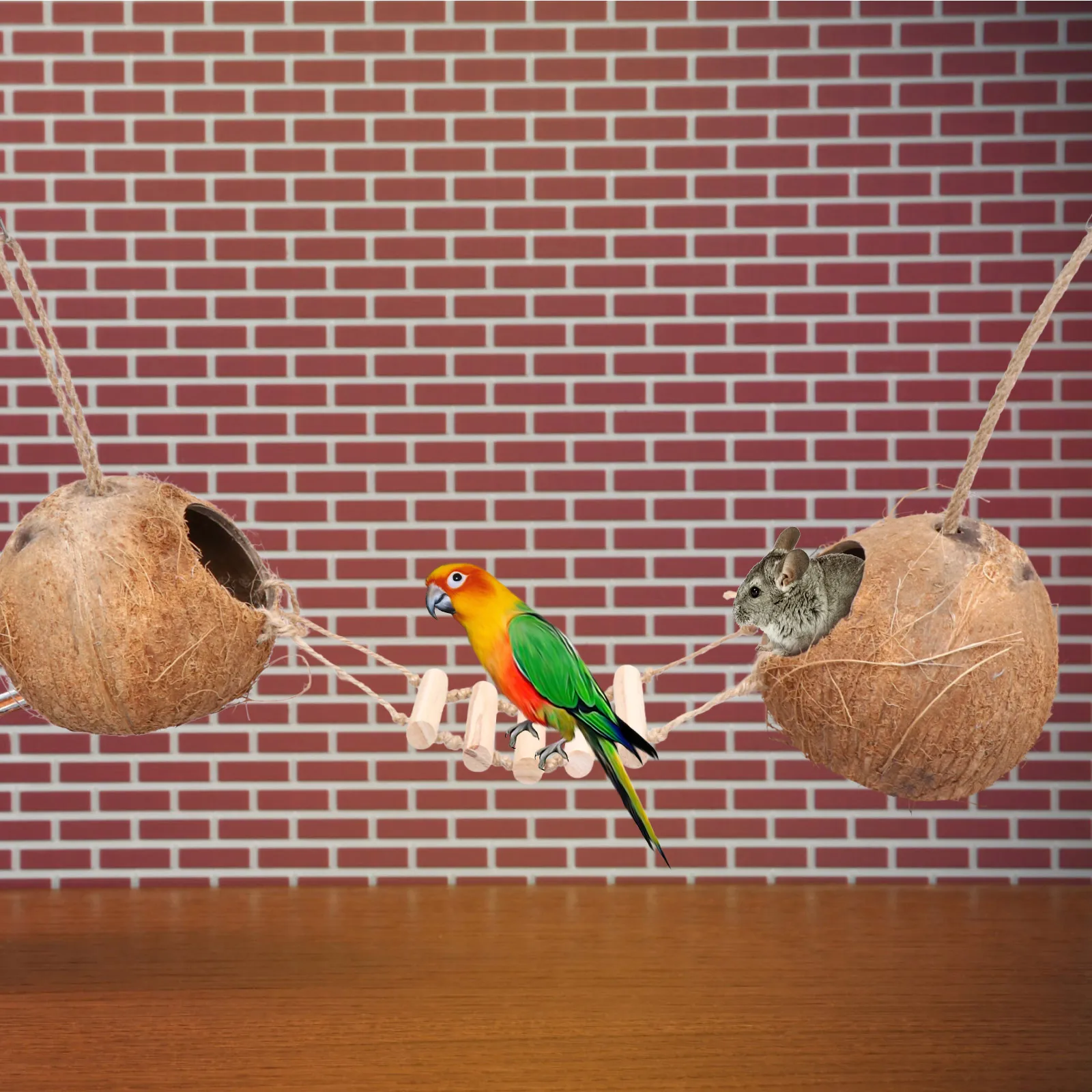 

House Ladder Bird Hideaway For Parrots Small Animals Natural Hideout Cotton Rope Cage Squirrel Rat Hamster Wood Hanging Outdoor
