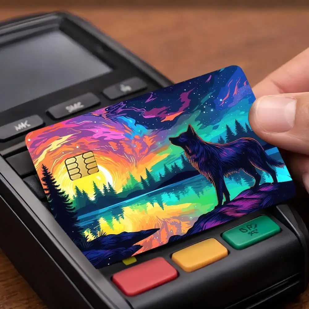 Animal Wolf Anime Funny Credit Card Public Transportation Cards Protective Sticker Waterproof Card Face Decoration 4PCS