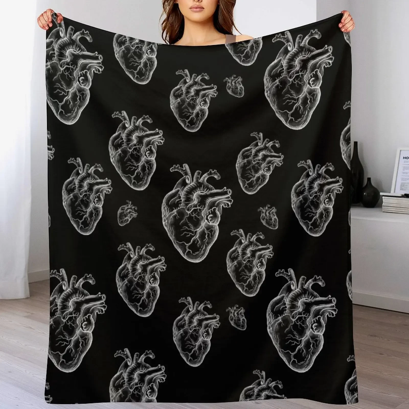 Human Heart white, anatomy art, cool cute Throw Blanket No Pilling Soft Warm Blanket for Bed