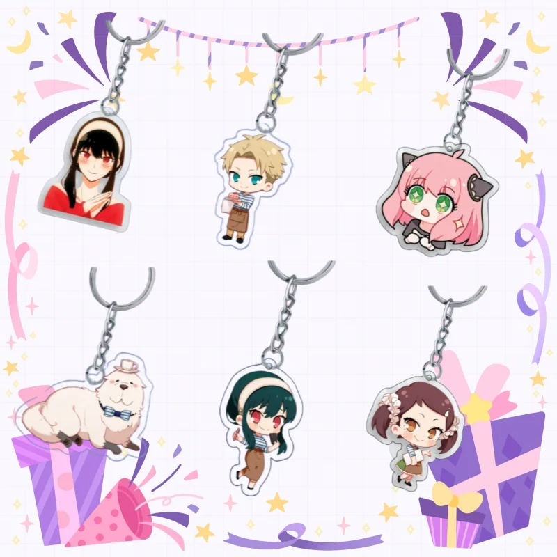 

5Cm Anime Acrylic Key Buckle for Spy X Family Anya Forger Loid Yor Forger Creative Cartoon Peripheral Transparent Key Pendant