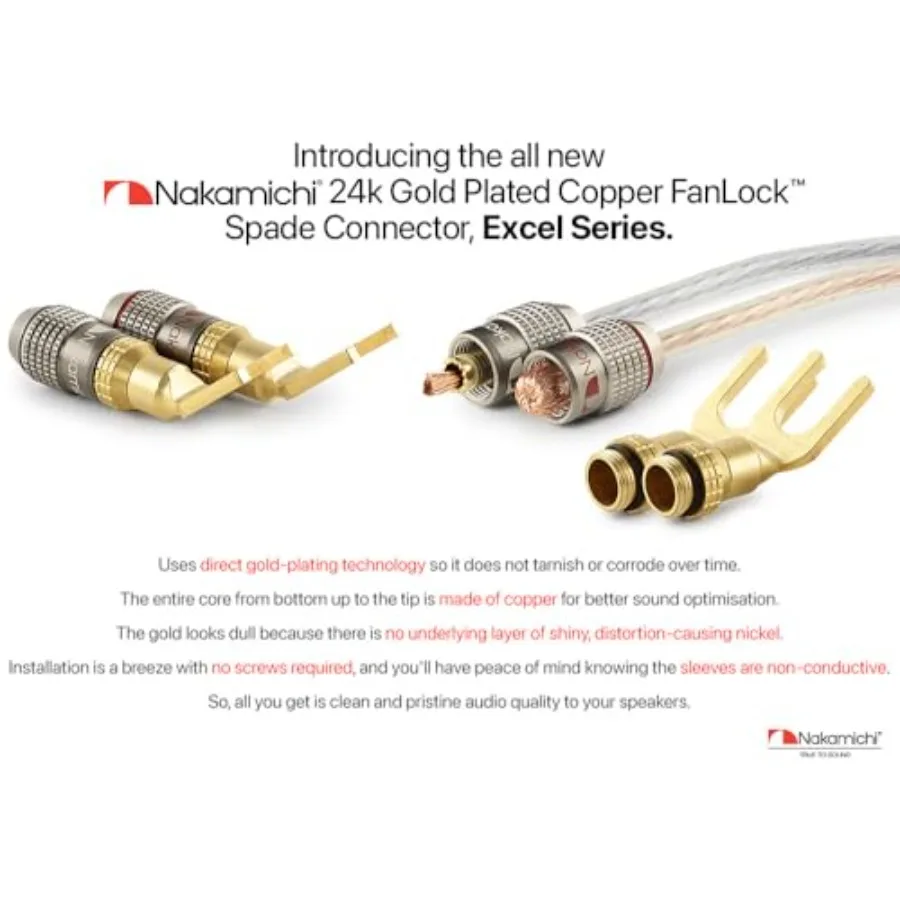 FanLock Excel Series 24k Gold Plated Spade Connector Banana Plug 10 AWG - 18 AWG Gauge Size 4mm for Speakers Amplifier Hi-Fi Ho view 2