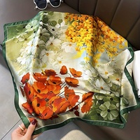 70cm Multicolor Flower Simulated Smooth Neck Scarf Mature Style Sunscreen Head Wrap for Women Bandana Hijab Luxury