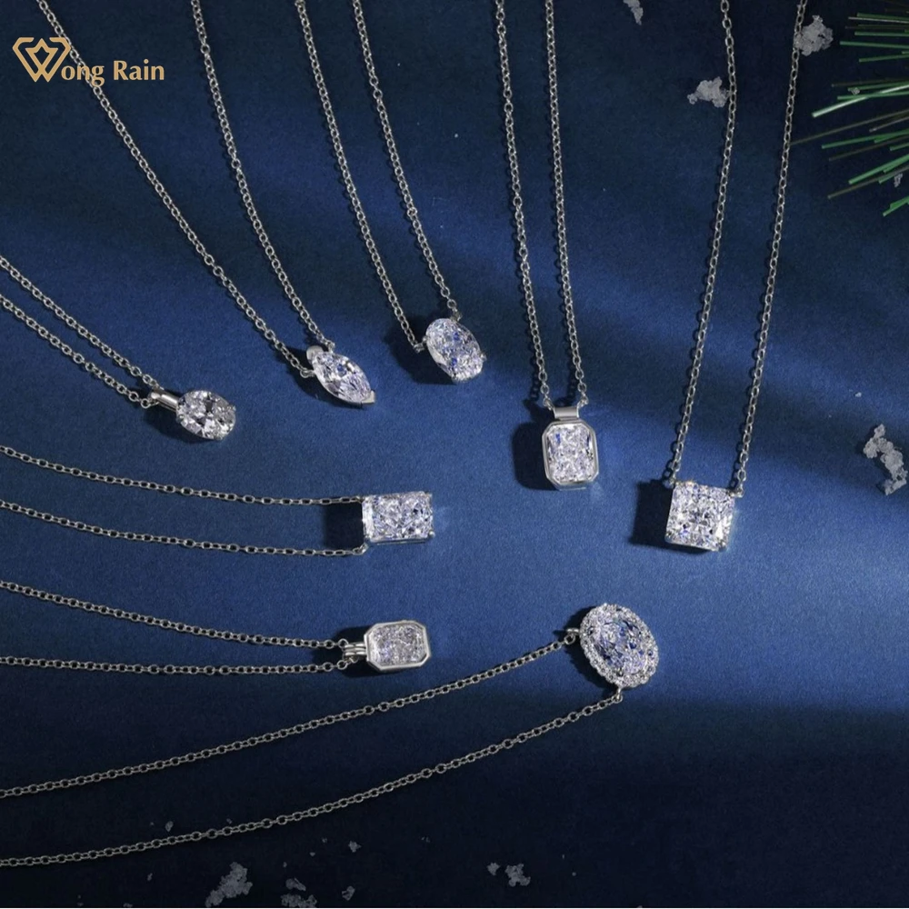 

Wong Rain 100% 925 Sterling Silver Crushed Ice Cut​​​​​​​ Lab Sapphire Gemstone Pendant Necklace Fine Jewelry Gifts Wholesale