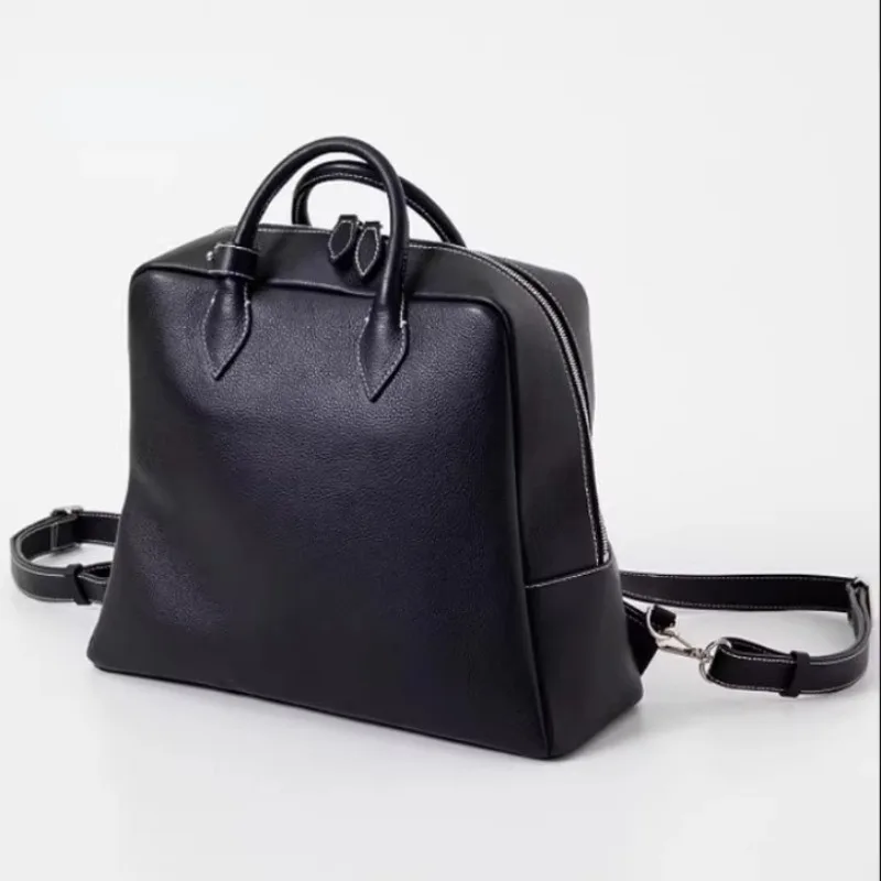 Fashion Large Capacity Student All-match Preppy Style Handbags Korea New Commuter Cowhide Backpacks Minority Simple Dermis Bag