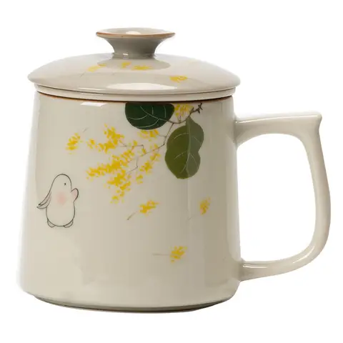 350ml Hand Drawn Osmanthus Tea Cup for Personal Use Office  Filter Tea Separator Cup Tea Maker Ceramic Mug with Lid Drinkware