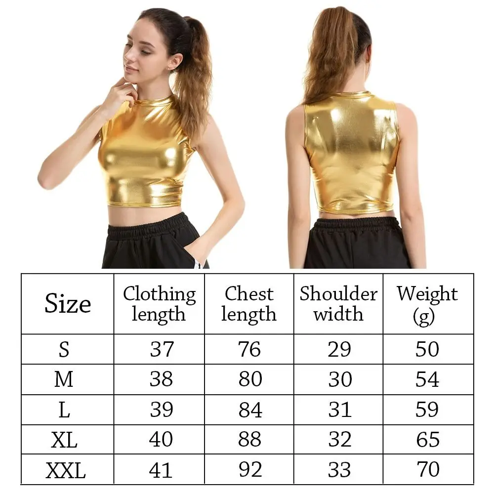 Dazzling Imitation Leather Tank Bralette Tops Lady Short Crop Tops Sleeveless Sexy Women Show Costumes Dance Wear For Nightclub