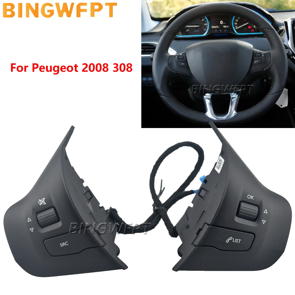 

Steering Wheel Audio Volume Media Control Buttons Switch For Peugeot 308 2008 208 2014 2015 2016 2017 Car Accessories