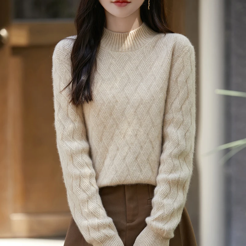 100% Merino wool autumn and winter new women's sweater crewneck jumper CHIC sense knitted warm base top