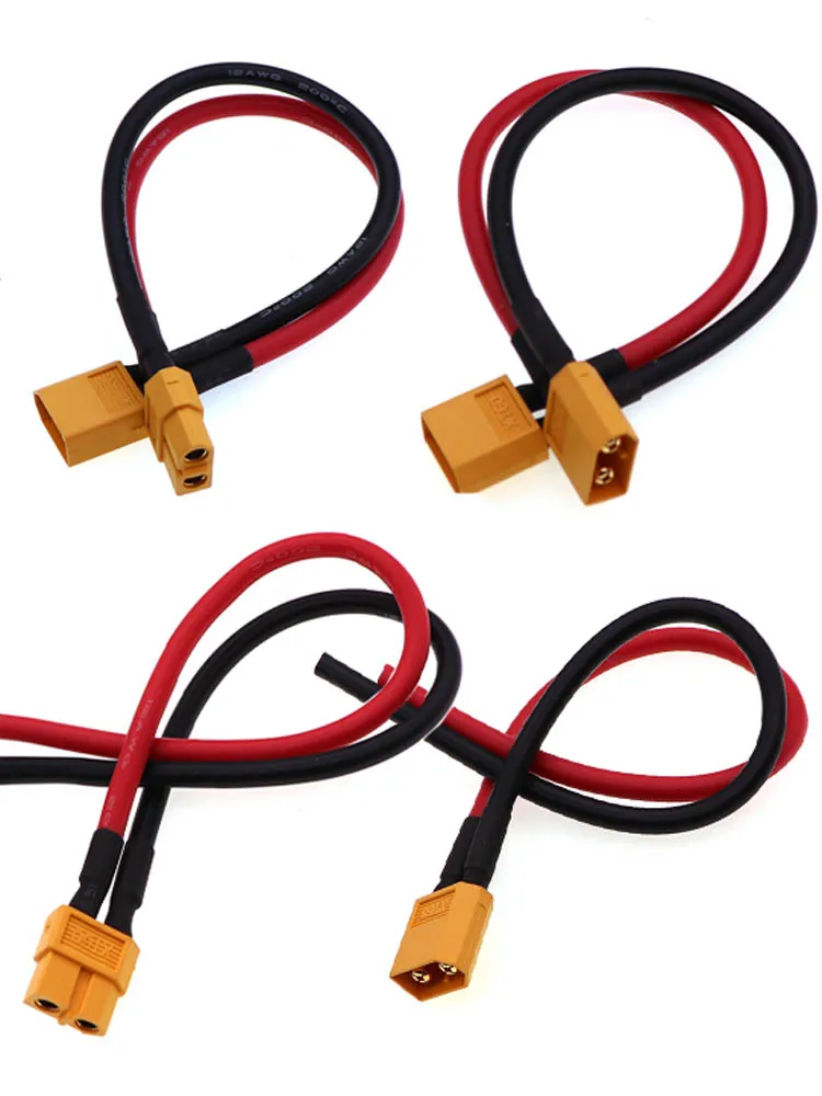 XT60 Male Female Conversion Plug Connection Cable 12AWG 30A, with Silicone Extension Cable Battery Connector to 10/20/50/100CM