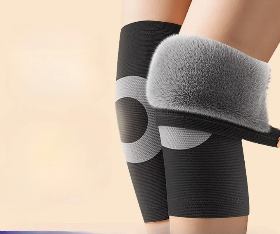 가을과 겨울 달리기와 스포츠를 위한 두꺼운 인공 토끼털이 있는 따뜻한 무릎 패드, 노인을 위한 무릎 관절 보호대
