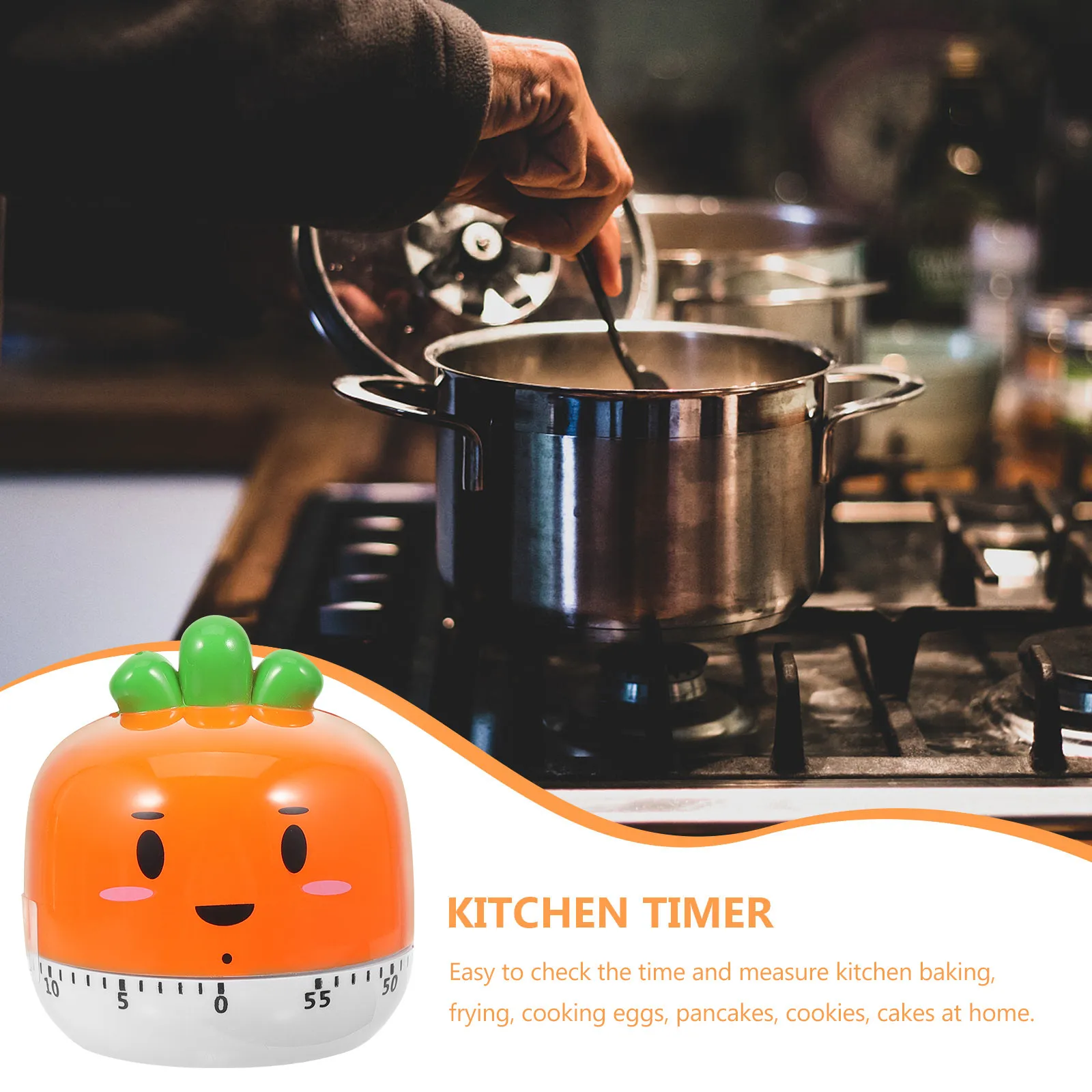 Carrot Shaped Cartoon Kitchen Timer Mechanical Baking Shower Countdown Tool Manual Cooking Alarm Clock for Home Cooking Supplies