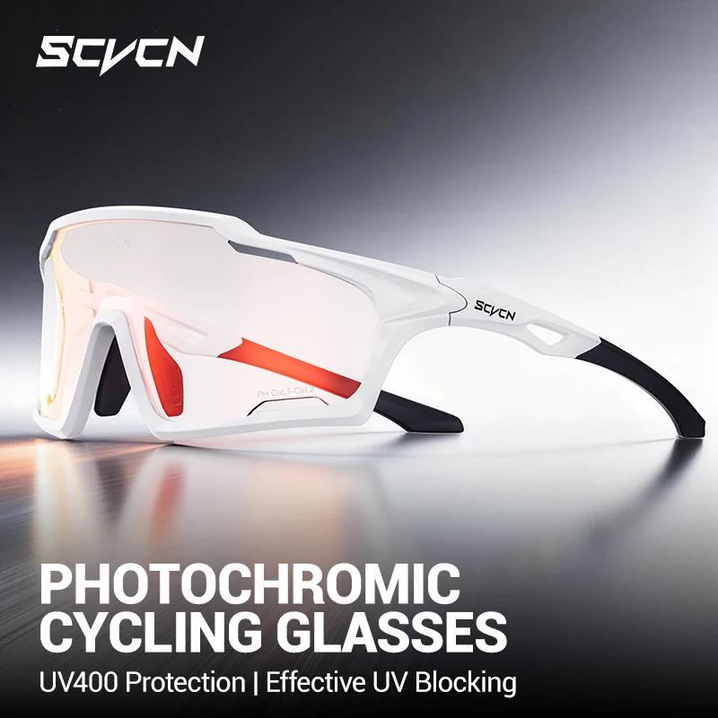 SCVCN Photochrome MTB-Fahrradbrille UV400 Winddicht Klare Sicht Nachtfahrt Sportbrille für Damen Golf Outdoor-Brille für Herren
