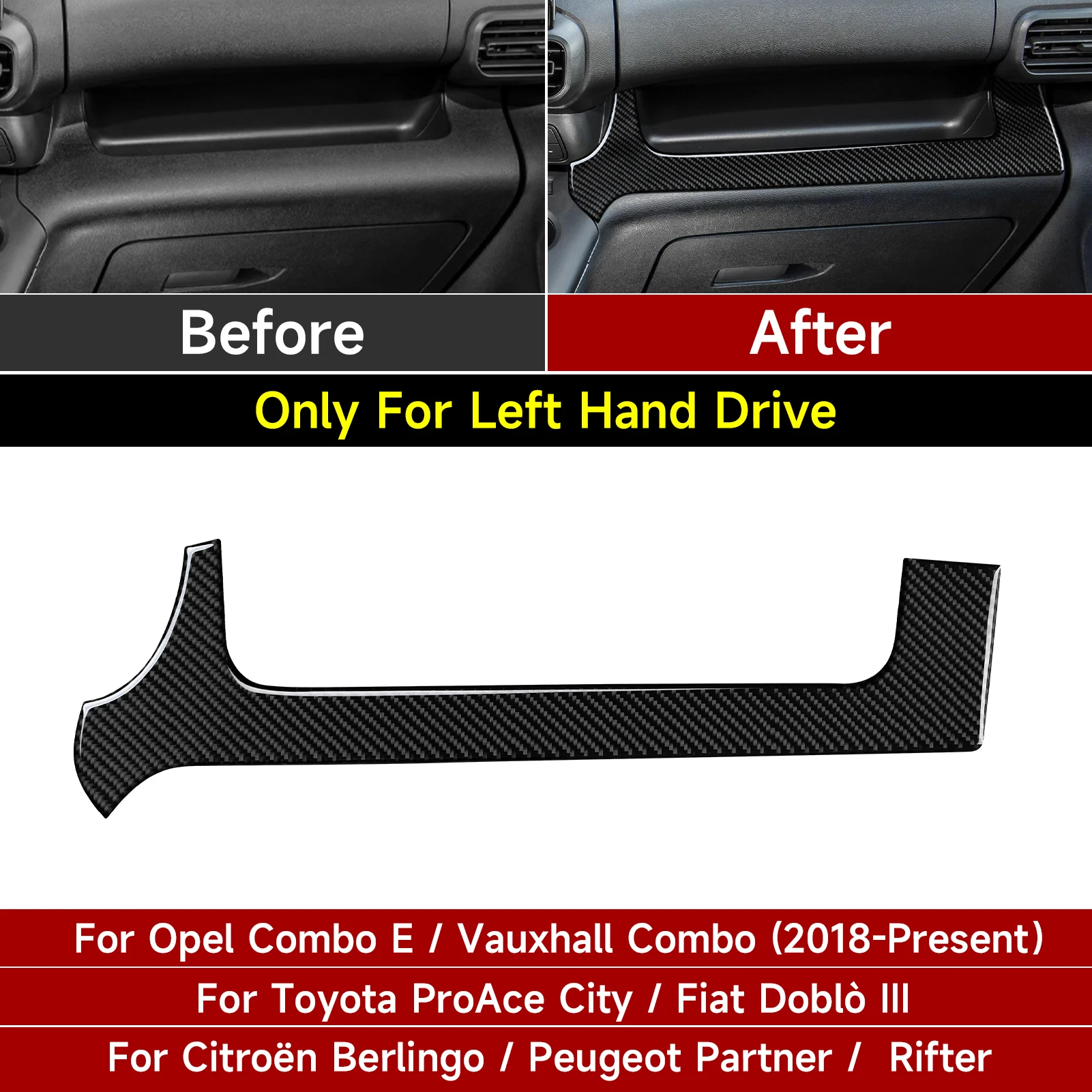 Carbon Fiber Interior Sticker. Car Dashboard Decorative Strips. For Fiat Doblò Ill Citroen Berlingo Peugeot Partner Rifter Trim.