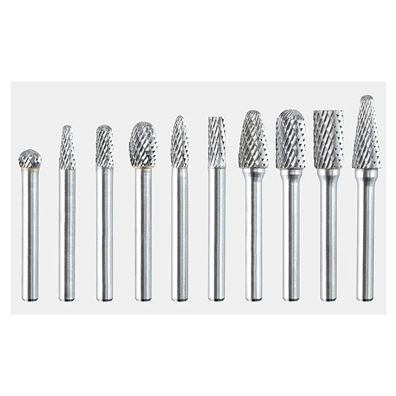 Rock Carbide Burr Set 1/4 Inch 10PC Die Grinder Bits File Rasp For Metal Wood Weld Concrete Stone Grinding Deburring