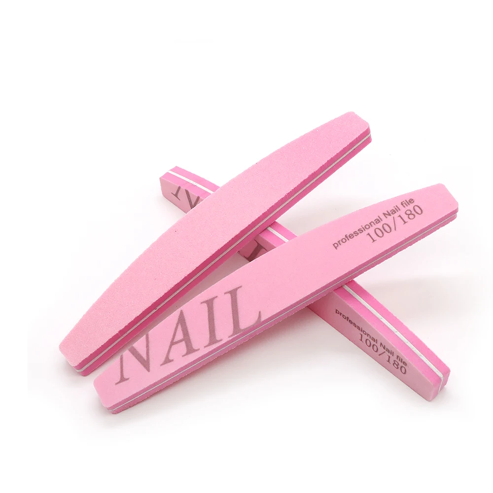 30/60Pcs Professional 100/180 Nail File Pink Banana Nail Files Sanding Buffer Emery Board Manicure File Nail Care Salon DIY Tool