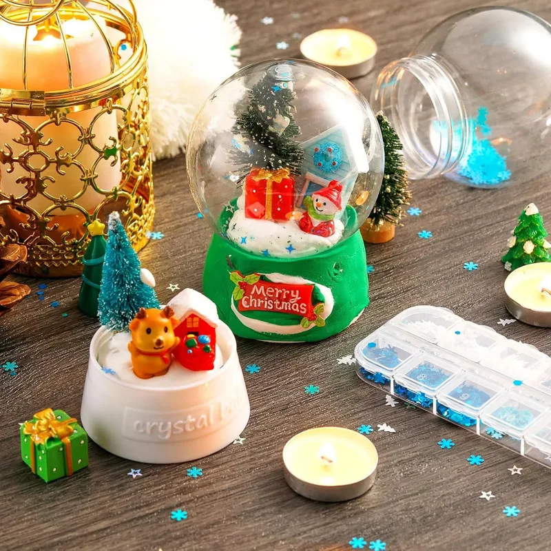 16Pcs Transparent Plastic DIY Snowball Containers Clear Round Balls For Snow Globe Home Party DIY Craft Decor