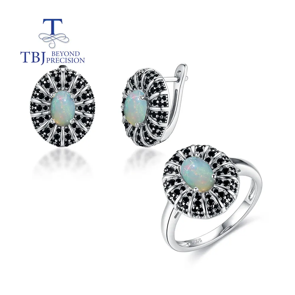 2026, Natural Gemstone Ethiopia Opal Ring Earring Set 925 Silver Classic Design fine Jewelry Women Black Friday Christmas Gift