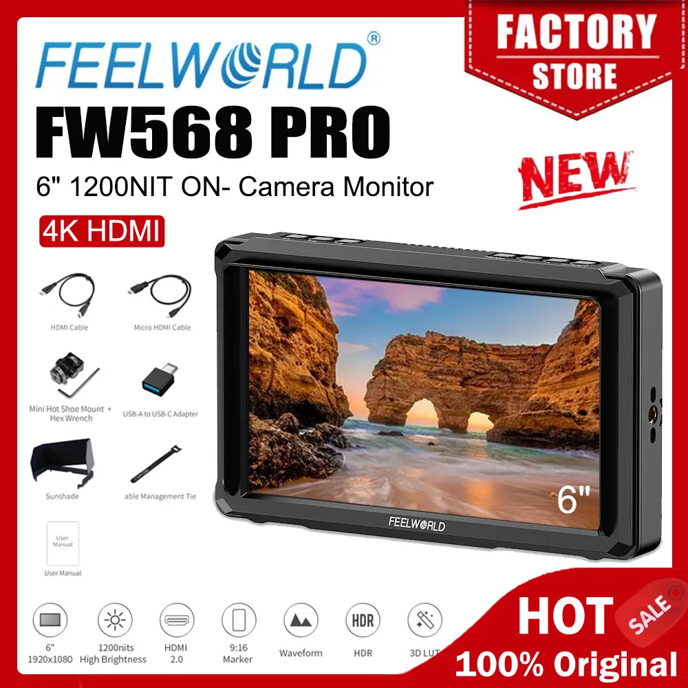 FEELWORLD Camera DSLR Monitor FW568PRO 6-inch 1200nit High Bright4K HDMI 60Hz