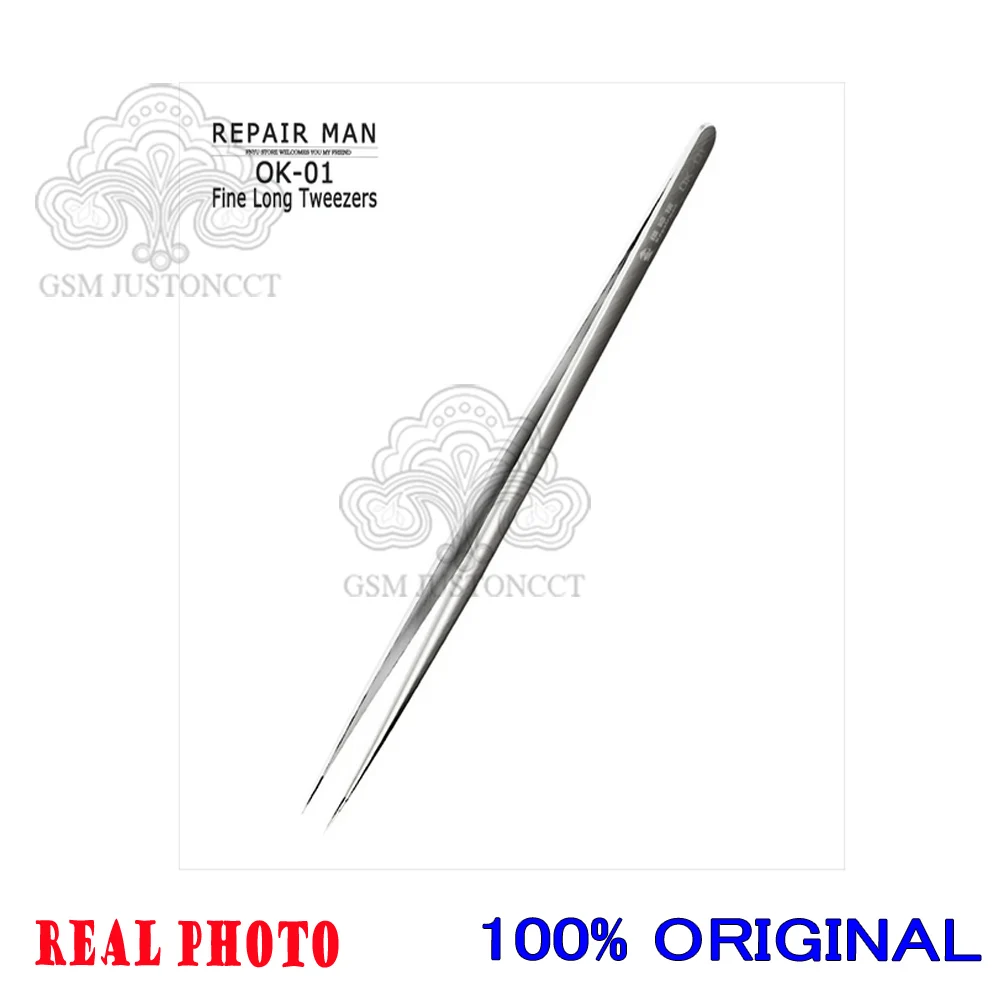 REPAIR MAN-OK-01 Precision Long Sharp Tips Tweezer, Anti-Rust, Phone Crews Jump Wire Clamping Forceps, Repair Hand Tools