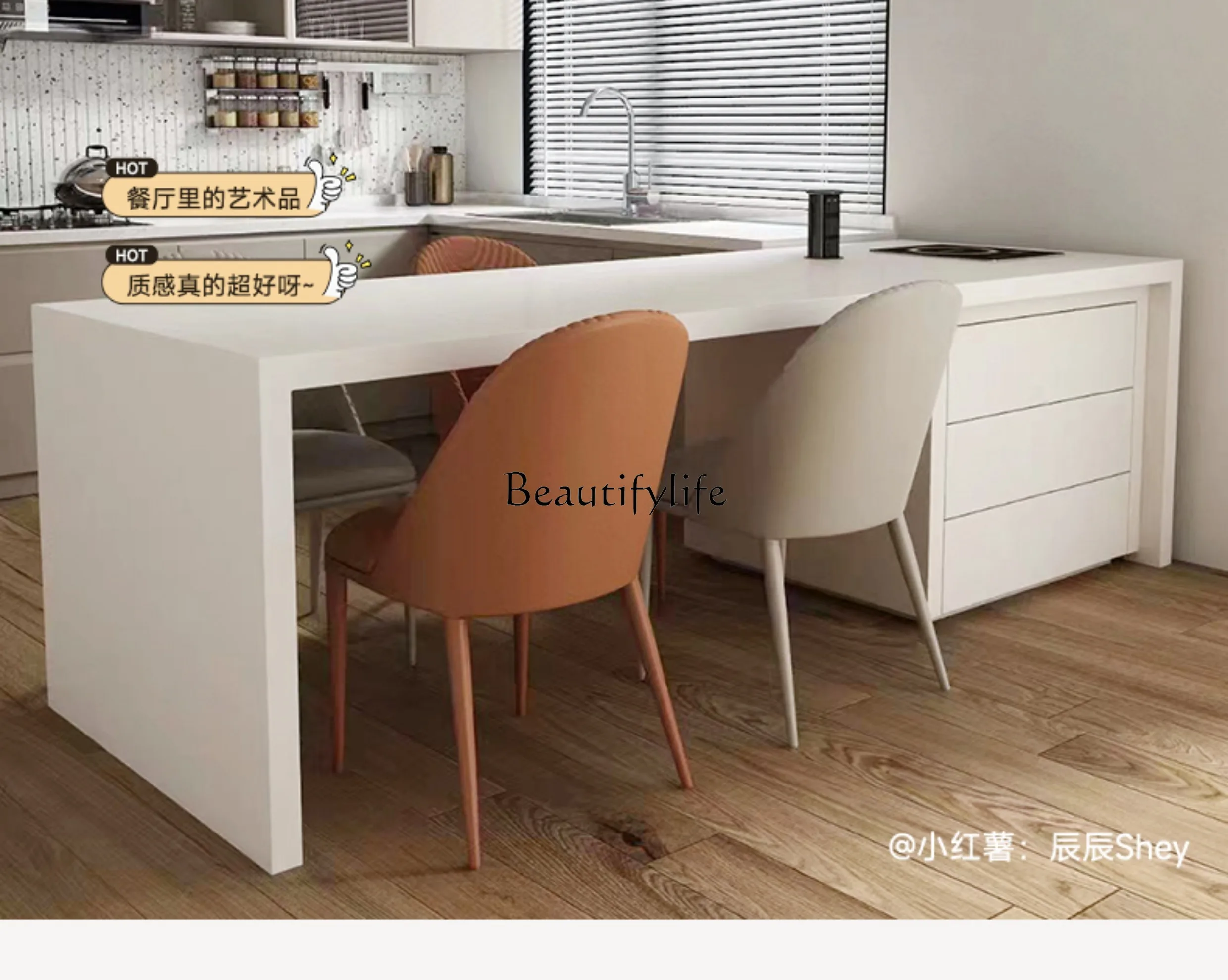 04*Light luxury high-end island dining table integrated retractable household luxury stone guide table open kitchen