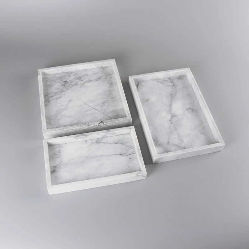 Hotel model room bathroom tray cake tray home cosmetics cloud white splicing natural marble stone square tray