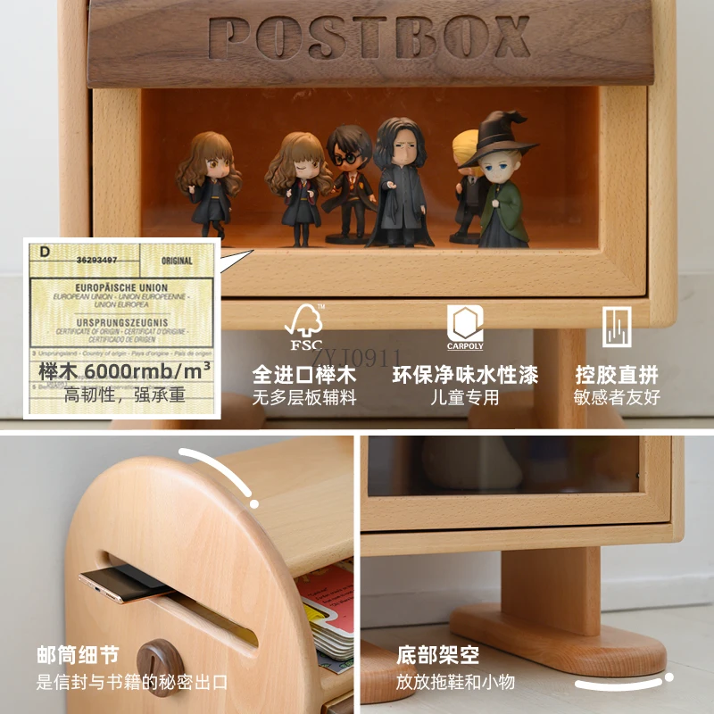 Mailbox bedside table, bedroom storage cabinet, children's creative cartoon solid wood bedside storage cabinet
