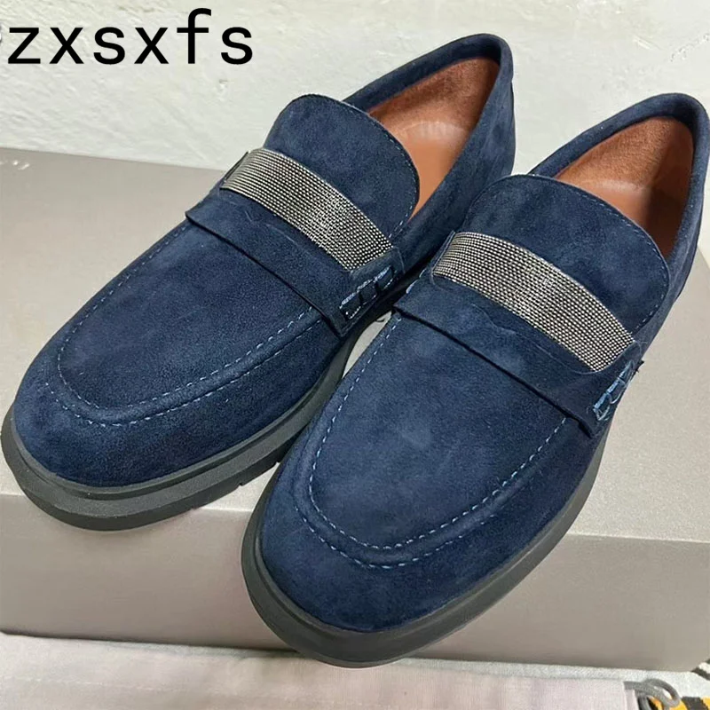 

2023 Spring New Kid Suede Women Loafers Slip On Round Toe Flats Shoes Brand Designer Casual Outside Walking Shoes Mujer