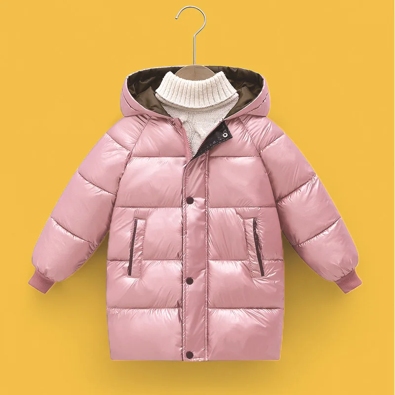 Ragazze addensate capispalla caldi ragazzi tinta unita vestiti di cotone con cappuccio di media lunghezza nuovo bambino autunno inverno moda Casual