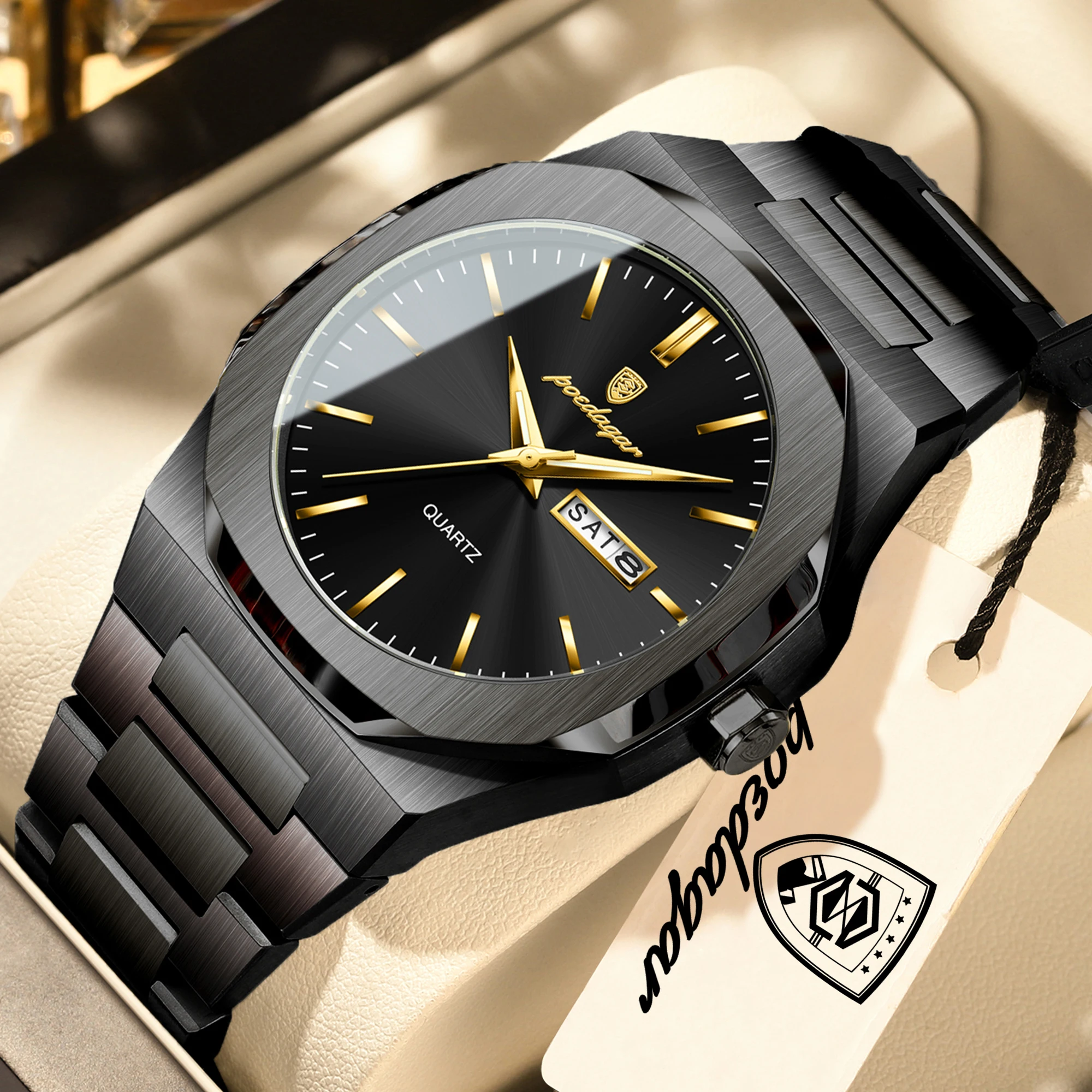 POEDAGAR Brand Fashion Male Watch Waterproof Luminous Stainless Steel Watches For Men Date Week Quartz Casual Men's Clock Reloj